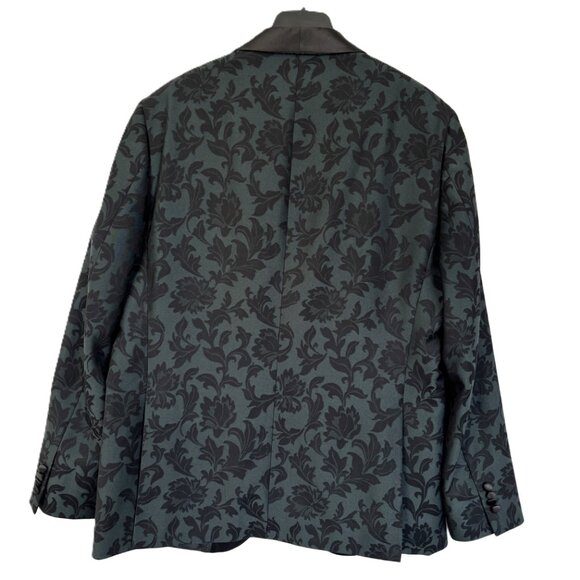 Saville Row Black Floral Satin Shawl Lapel Slim Cut  Evening Formal Jacket - Picture 9 of 13